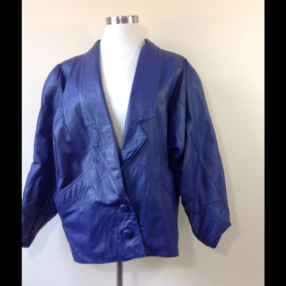 1980's Purple Leather Blazer J.F.G Bomber Disco - Picture 2 of 3